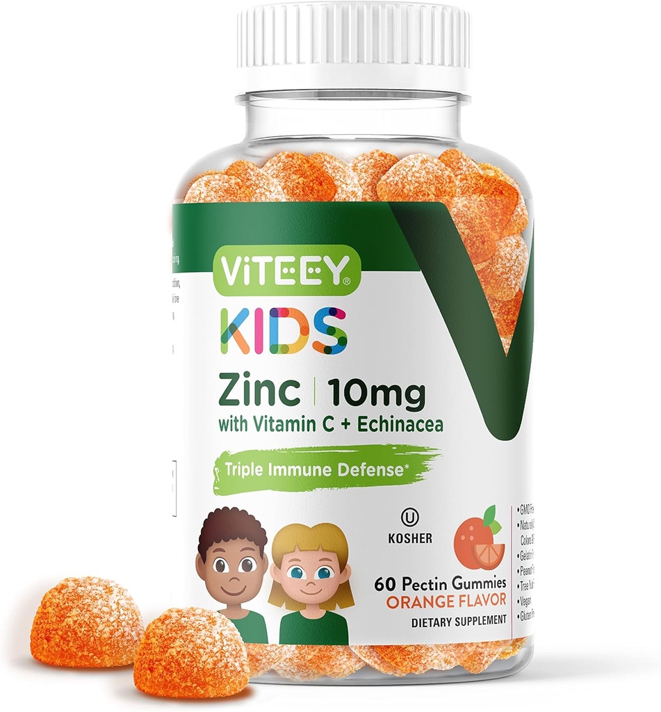Çocuklar için Viteey Bora 10mg, C & Echinacea - Immune Support, Güçlü Doğal Antioksi, Çocuklar Çinko Vitamin Tamam - Vegan, Gelatin Free - Tasty Chewable Orange Flavor Gummy