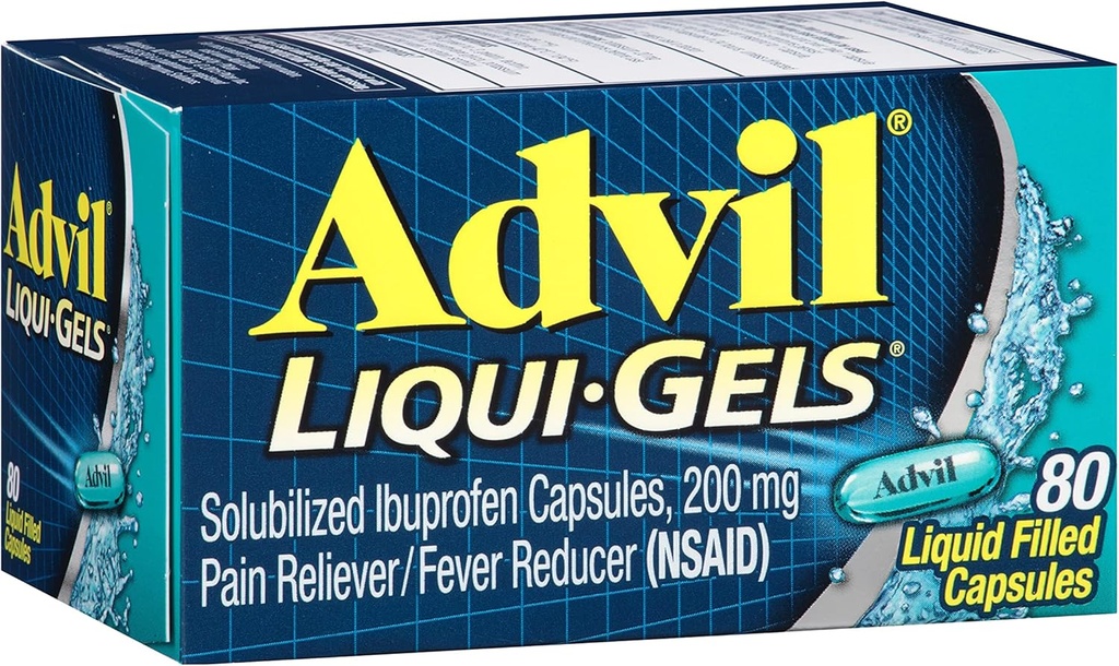 Advil Liqui-Gels Pain Reliever ve Ateş Tanımları, Preache için Ibuprofen 200 mg, Backache, Menstrual Pain and Common Pain Relief - 80 Liquid Filled Capsules