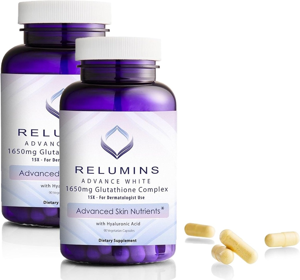 1650 mg L-Glutathione Kompleksi ile Hyaluronic Asit, Alfa Lipoic Asit, Rose HIPS, Vitamin E & Riboflavin, Antioksi Support, Skin Hydration & Wellness, ABD'de Yapılan 90 Capsules x 2 Şişe