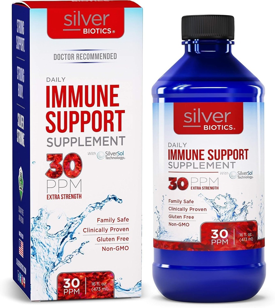 Silver Biotics 30 PPM Ekstra Güçlü Günlük Immune Support Supplement with Patented Multivalent Silversol Technology | The Daily Defense Boost for Your Immune System | 16 Fl Oz Oz