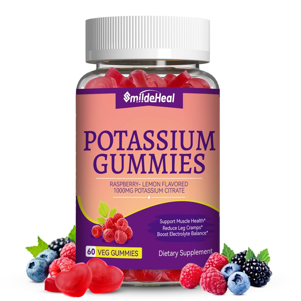 Potasyum Gummies, Yetişkinler için 1000 mg, Destek Leg Cramps & Muscle Health for Women & Men - Sugar-Free,Vegan,60 Count