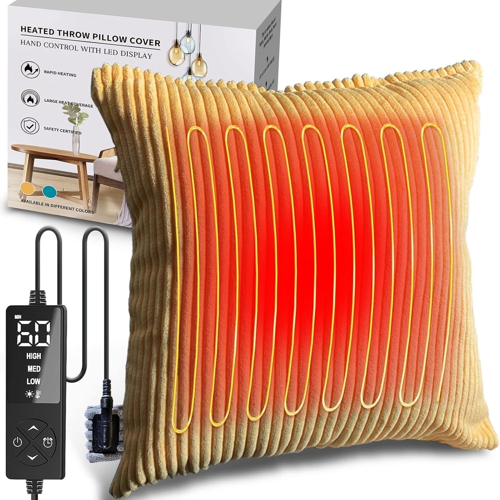 Creatrill Heated Pillow Cover 18x18 (No Pillow Insert), Menstrual Heating Pad for Back Pain Relief, Period Heating Pads for Cramps