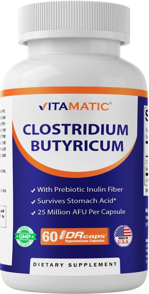 Vitamatic Clostridium butyricum 25 Milyon - Gut Health - 60 DR Capsules (Delayed salıverildi) - Prebiyotik Inulin Fiber