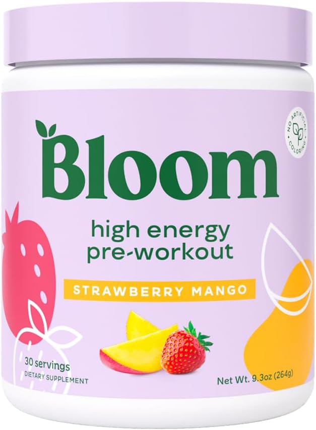 Bloom Beslenme Yüksek Enerji Beta Alanine, BTC ve L Tyrosine ile Çalışma, Yeşil Çay Üretimi Doğal Caffeine Toz, Keto, Sugar Free Drink Mix, Strawberry Mango