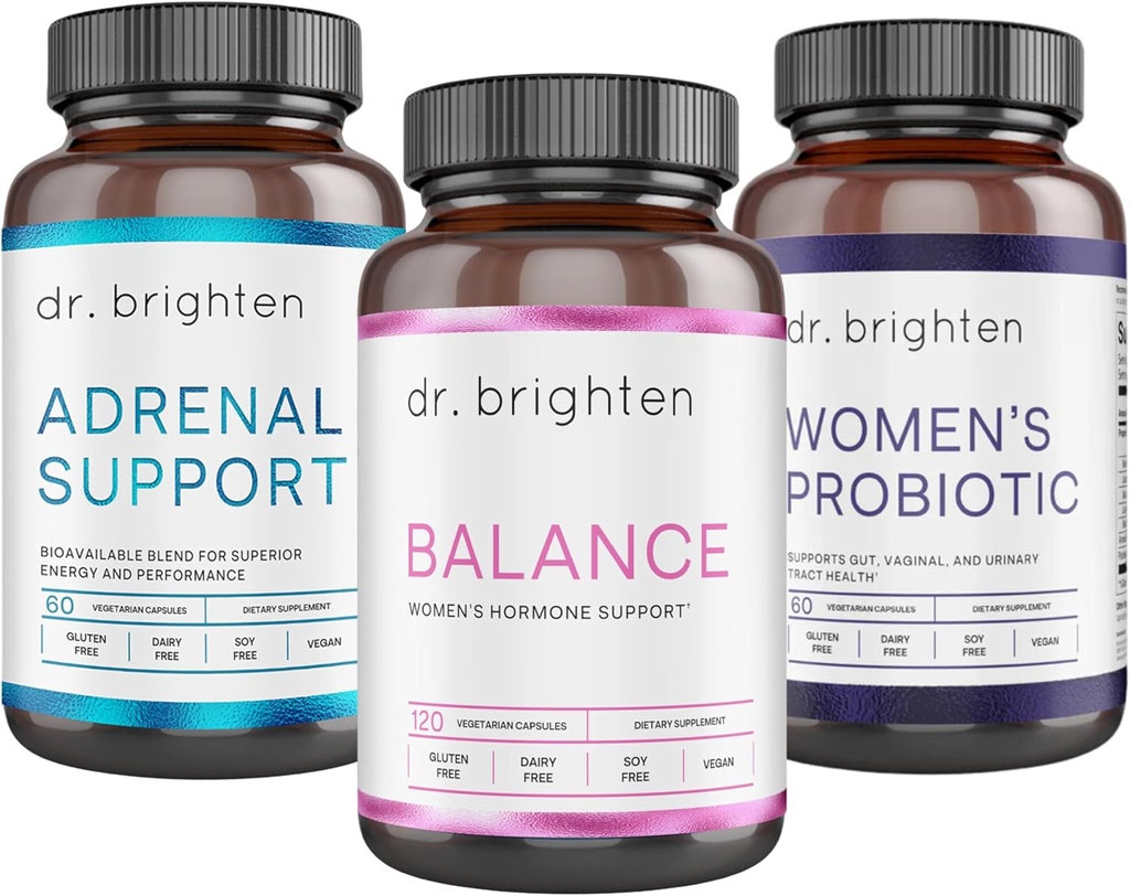 Dr. Brighten Period Υποστήριξη Κιτ - Ισορροπία, Adrenal Υποστήριξη, και Γυναικεία Προβιοτικά - Στόχοι Ορμονική Ακμή, Θέματα Περιόδου, & PMS - Vegan, Μη ΓΤΟ