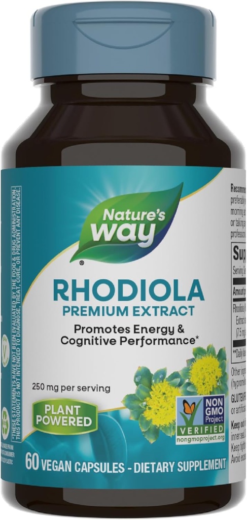 Nature's Way Rhodiola Premium Ekstraksiyon, hizmet başına 250 mg, Destekler Enerji ve Bilişsel Performans*, Adaptojenik Herb*, Non-GMO Projesi Doğrulanmış, Vegan, Gluten Free, 60 Capsules (Pazarlama)