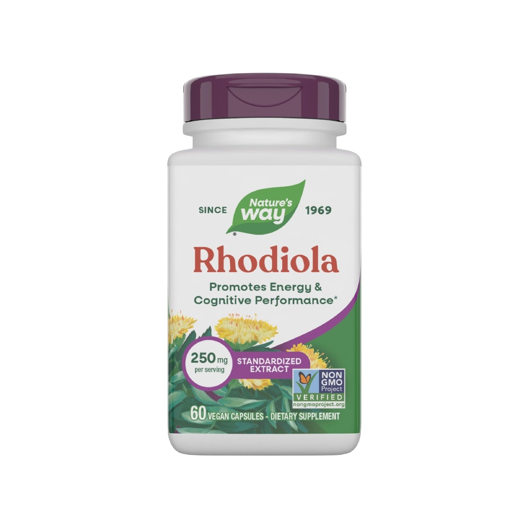 Nature's Way Rhodiola Premium Extract, 250 mg ανά μερίδα, Supports Energy & Cognative Performance*, Adaptogenic Herb*, Non-GMO Project Επαληθευμένο, Vegan, Gluten Free, 60 Κάψουλες (Packaging May Vary)