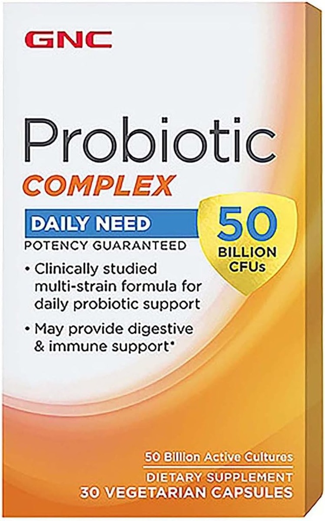GNC Probiyotik Kompleksi Günlük 50 Milyar CFUs | Klinik olarak Studied Multi-Strain, Supports Digestive and Immune Health, Vegetarian | 30 Capsules