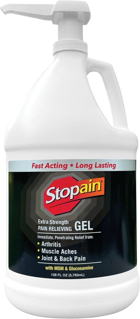Stopain Pain Relief Gel Gallon, ABD Made, Max Strength Fast Acting with Menthol, Glucosamine, MSM for Back Pain, Athritis, Diz, Ortak, Boy Pain, HSA FSA Onaylandı OTC Topical Analgesic Ürün