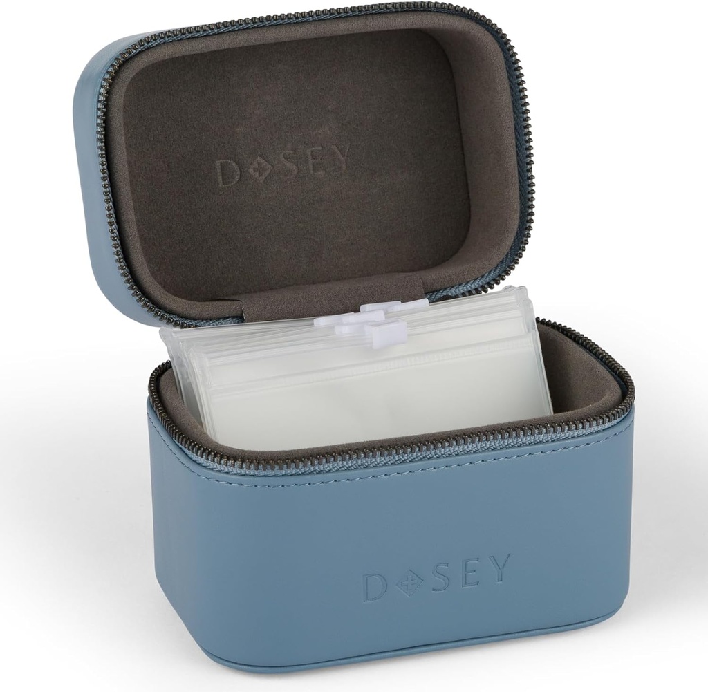 Dosey Travel Pill Case & Easy-Slide Pill Pouches - Vegan Δερμάτινο Διοργανωτής Χάπια με 7 αεροστεγείς Pill Pockets για την Ιατρική Αποθήκευση & Προστασία - Stylish Pill Organizer & Medication - BLUE