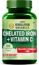 HIMALAYAN ORGANICS Organiks Chelated Iron with Vitamin C,B12,Zinc & Folic Acid | Boost Hemoglobin Levels | improves Concentration Level,Energy & Blood Building-120 Veg Tabletleri