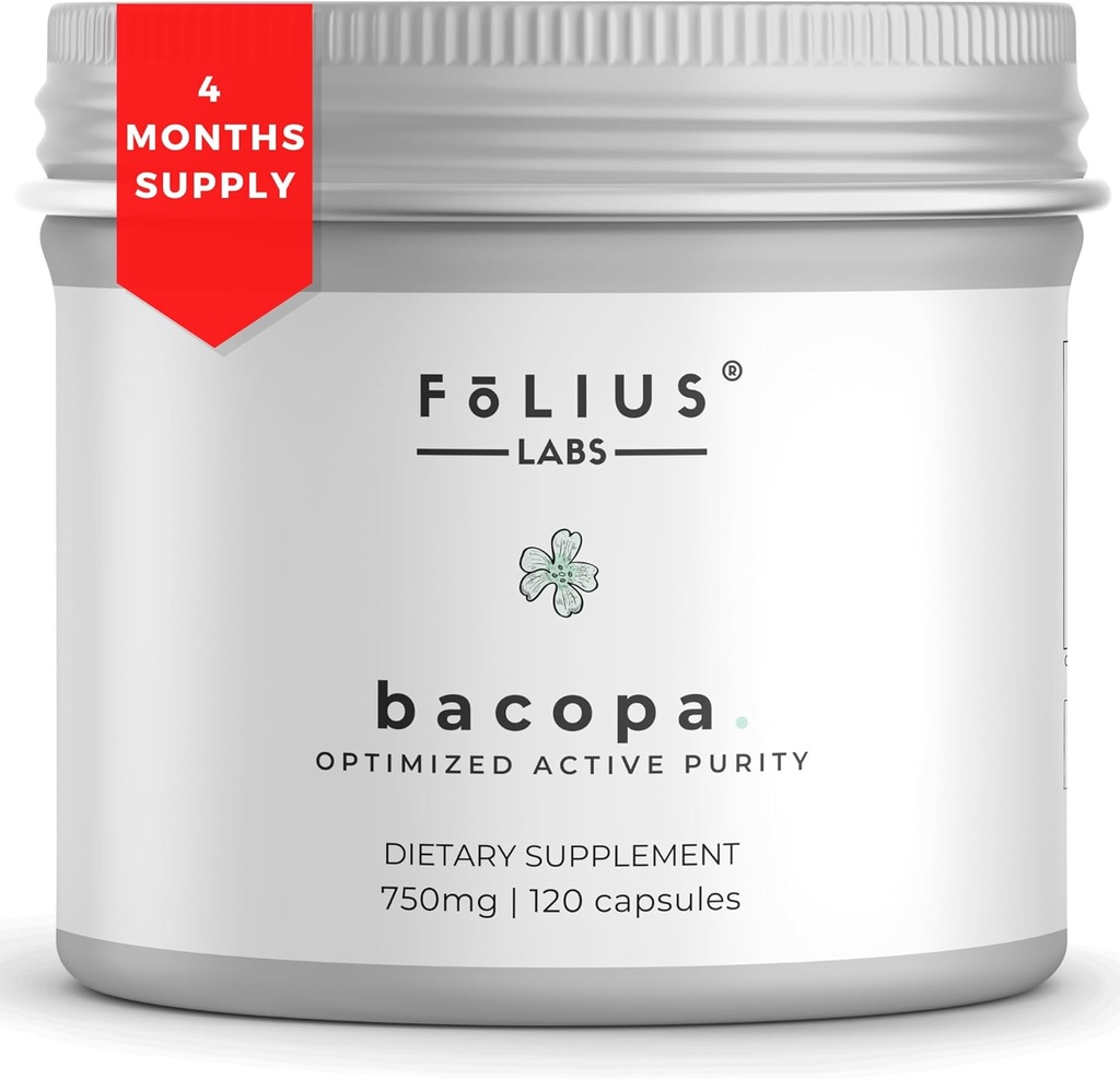 Bacopa Monnieri Capsules 750 mg - Herbal Supplement% 40 Bacosides Bacopa Monnieri - Memory ve Bilişsel Beceriyi Desteklemek için Yardım - 120 Capsules