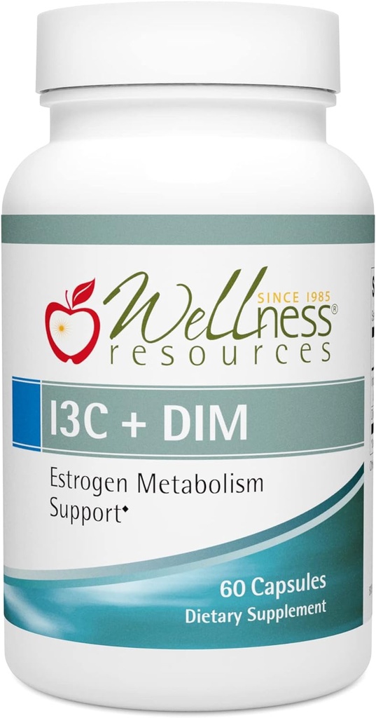 Wellness Kaynakları I3C + DIM for Health Estrogen Metabolism, Detoxification (60 Capsules) - 300 mg I3C + 100 mg DIM - Vegan, Gluten-Free