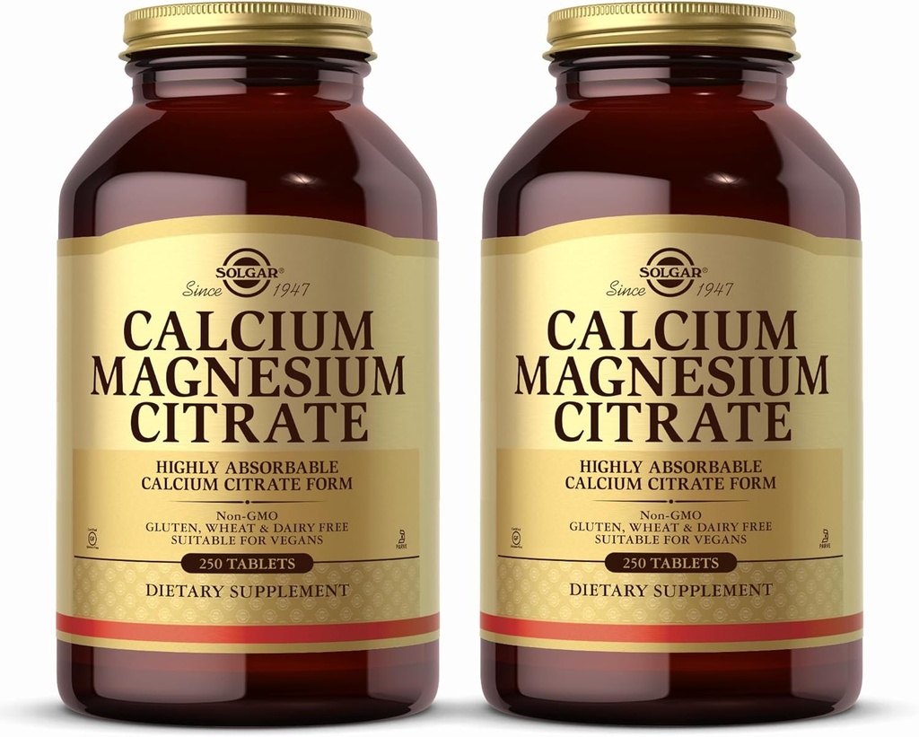 Solgar Calcium Magnesium Citrate, 250 Tablets (Pack of 2) - Supports Healthy Bones & Teeth - Musculoskeletal & Nervous System Support - Highly Absorbable - Non-GMO and Vegan - 100 Total Servings