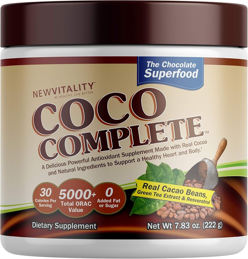 Coco Complete by New Vitality – ανοσοποιητικό σύστημα και ενίσχυση συμπλήρωμα σκόνης Superfood, την ενεργειακή υποστήριξη, χωρίς ζάχαρη, Real Cocoa σκόνη & πράσινο εκχύλισμα τσαγιού, σοκολάτα άρωμα, 30 υπηρεσίες
