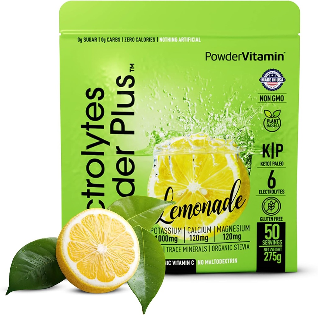 Elektrolytes Toz Plus (50 Hizmetler), 0 Calorie Keto, 0 Sugar, No Maltodextrin,1000 mg Pyum,120 mgelli,120 mg Magnezyum, Hydration Toz (50 Hizmet, Lemonade)