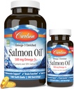 Carlson - Norveçli Salmon Oil, 500 mg Omega-3s, Norveçli Salmon Oil Supplement, Wild Caught Omega 3 Salmon Oil Capsules, Sustainable Sourced, Brain, Heart & Joint Health, 180+50 Softgels