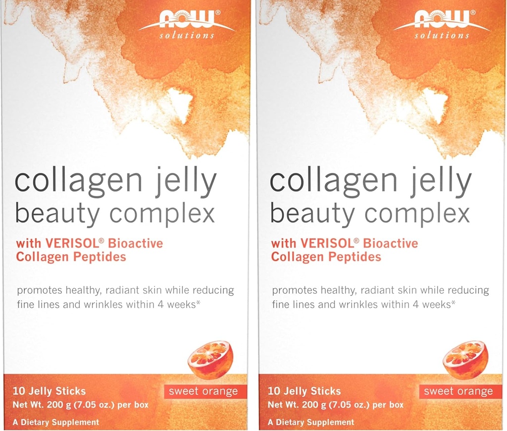 NOW Solutions, Collagen Jelly Beauty Complex, Γλυκό Πορτοκαλί Γεύση, 10 Jelly Sticks (Pack of 2)