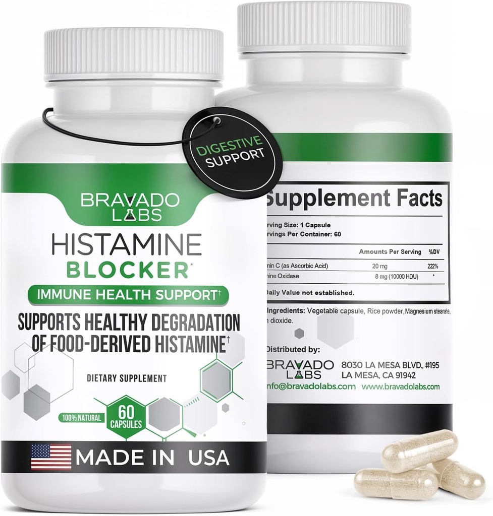 Histamine Blocker Συμπληρώματα – DAO Enzyme Formula & Vitamin C – Καθημερινή υποστήριξη για τη δυσανεξία της ισταμίνης και την ανοσοποιητική υποστήριξη – DAO Συμπληρώματα Blocker της ισταμίνης – 60 κάψουλες – Made in USA