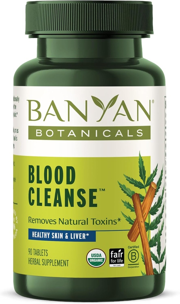 Banyan Botaniks Blood Cleanse Tabletleri - Manjistha & Neem ile Organik Clear Skin Supplement - Blood Cleanser Herbs for Natural Detox & Health Skin* - 90 Tabletler - GMO Sustainable Sourced Vegan