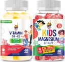 SUNNY SAM Vitamin D3 K2 Gummies 5000 IU & Magnesium Gummies for Kids Citrate Chewable Supplement for Mood & Muscle Support