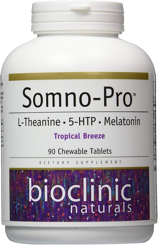Bioclinic Naturals Somno-Pro L-Theanine - 5-HTP - Melatonin Tropical Breeze 90 Chewable Tablets