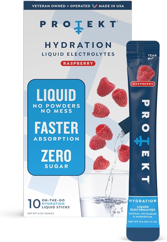 PROTEKT Elektrolyte Packets for Recovery & Hydration | Organik & Sugar-Free Electrolytes Drinks | Works Faster Than Toz İçecek | On-Go Liquidtion Drink | Raspberry, 10 Pack