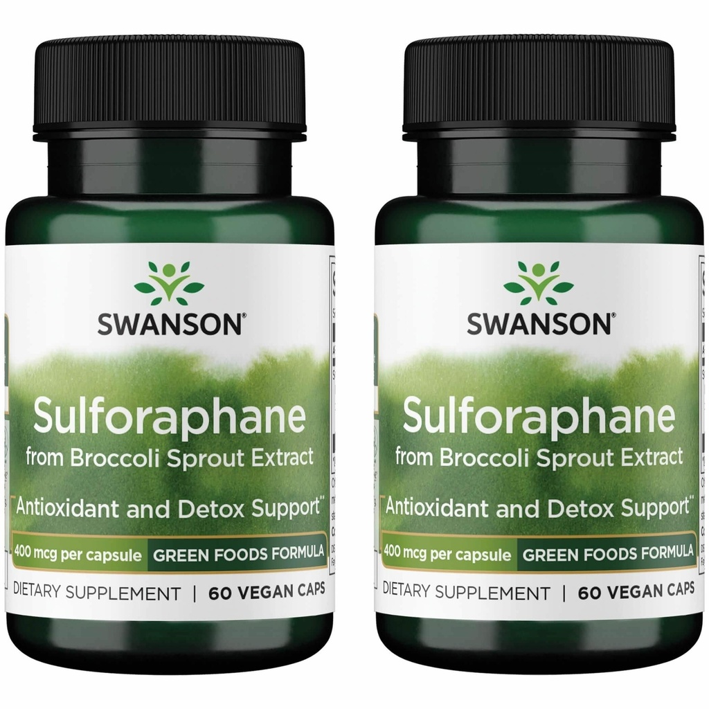 Swanson Sulforafane - Broccoli Sproout Extract Υποστηρικτική Κυτταρική, GI Ελκυστική και Ηπατική Υγεία - Φυσικό συμπλήρωμα Τυποποιημένο σε 0,4% Sulforafane - (60 κάψουλες Veggie, 400mcg Κάθε) (2 Συσκευασία)