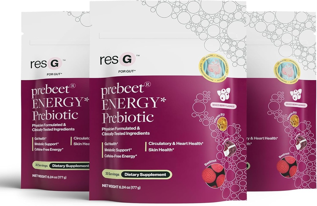 ResBiotic resG prebeet - Prebiyotikler Digestion, Occasional Constipation, Gas, Bloating with Akkermansia & GLP-1 Support w/Beet Root & Fiber, Gut Health for Women & Men - 560g (90 hizmet)
