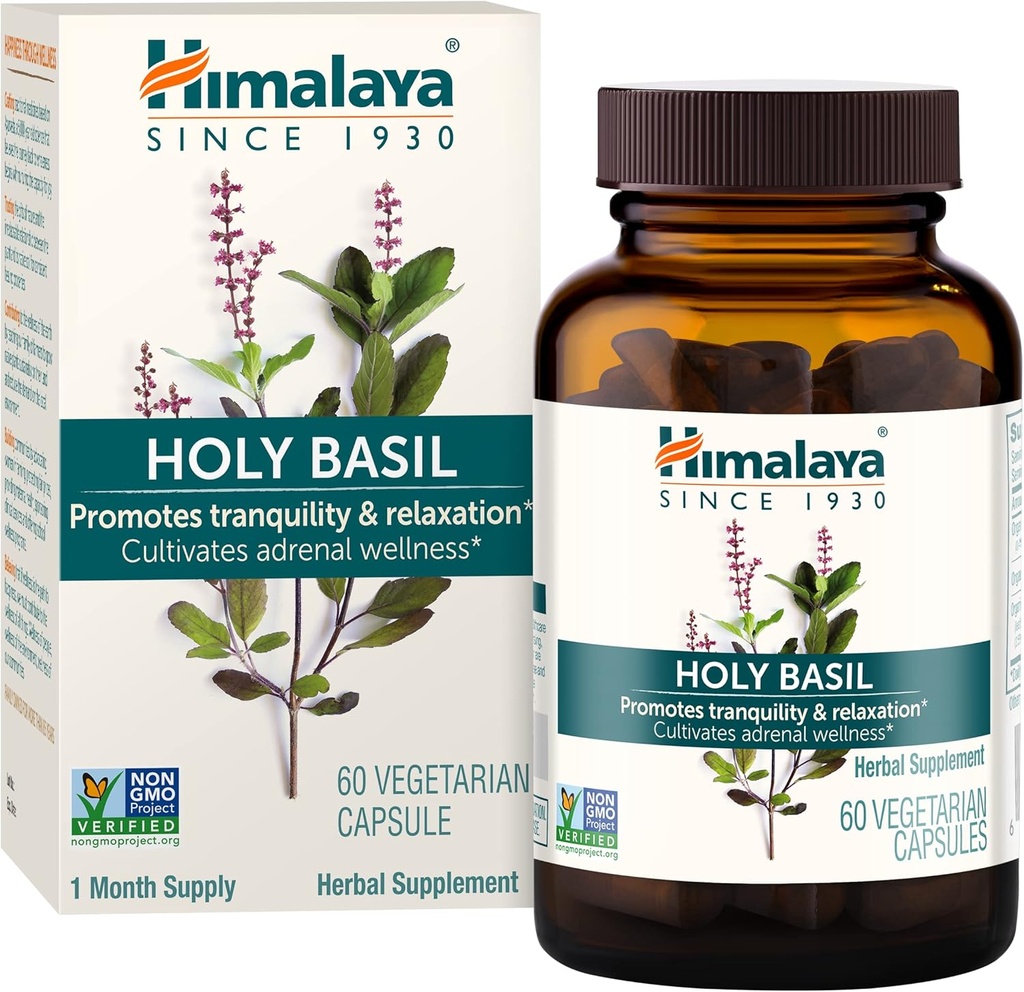 Himalaya Holy Basil - Herbal Adrenal Support for Stress Relief, Relaxation, Energy Support and Occasional Sleepless - Vegan, Non-GMO, Gluten Free, 720 mg, 60 κάψουλες