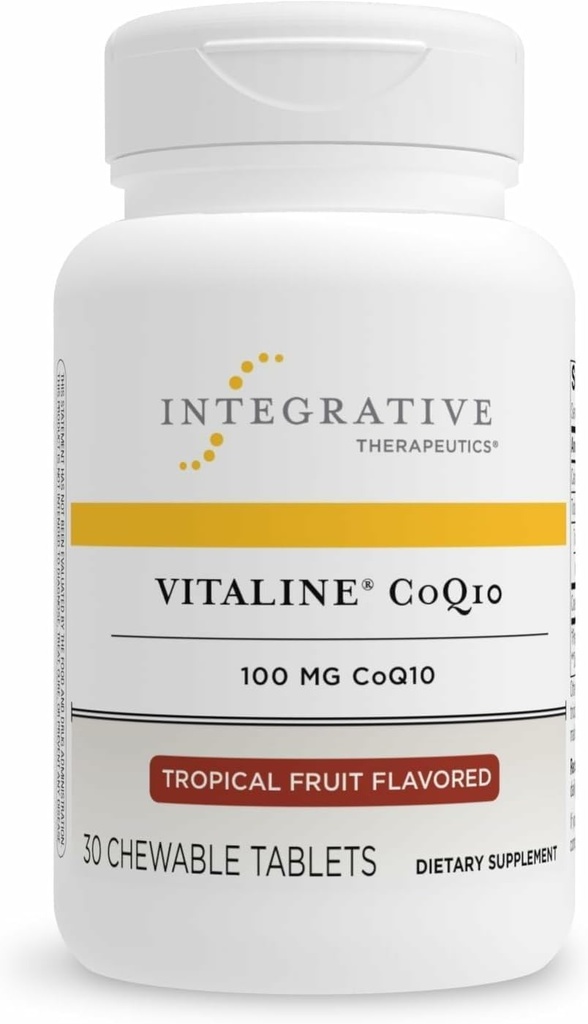 Ολοκληρωτικά Θεραπευτικά Vitaline CoQ10 100 mg - Συμπλήρωμα Υποστήριξης για την Υγεία του εγκεφάλου για Ενήλικες* - Υποστηρίζει την Υγεία της Καρδιάς* - Χωρίς γαλακτοκομικά - Τροπικά Φρούτα Γεύσης, 30 Μασώμενα Δισκία (30 Σερβιέτες)