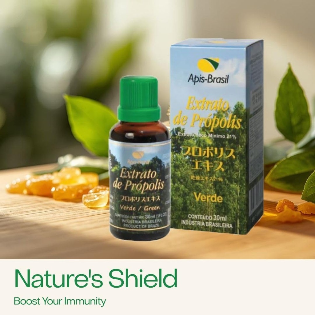 Brazilian Green Bee Propolis Liquid Extract 21% (30ml) - Natural Immune Support - Antioxidant - Pack of 1