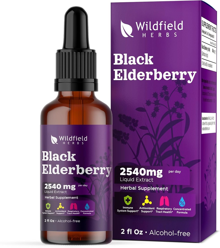 Elderberry Extract Drops 2000mg (Sambucus nigra) Βότανο συμπλήρωμα Απορροφήσεις Καλύτερα από κάψουλες, 1 μήνας προμήθεια, 84 μερίδες, Αλκοόλ-ελεύθερο Βάμμα - 2 Oz, πακέτο του 1