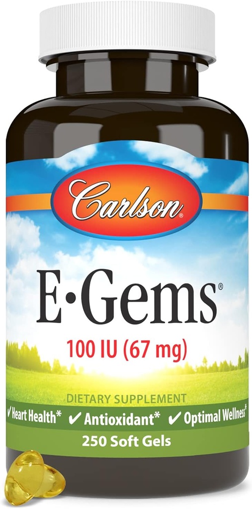 Carlson - E-Gems, 100 IU, Heart Health & Optimal Wellness, Antioksi, 250 yumuşak jel