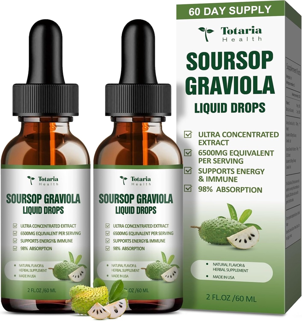 (2 Packs) Pure Soursop Graviola Liquid Drop Support Digestive Skin Health, Sleep & Antioksi - Guanna Oil Organic Exact Soursop Bitters Liquid Drops, Natural Flavor, Non-GMO, Vegan, 4 Fl Oz