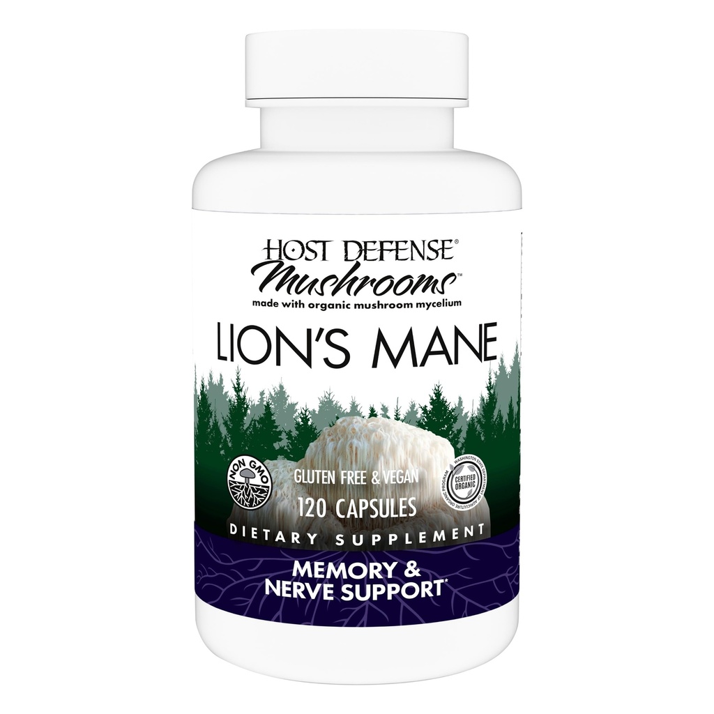 Host Defense Mushrooms Lion's Mane - Beyin Sağlık Desteği için Tamam Kapsüller - Odak ve Hafıza Fonksiyonu için Destek - Immune & Nervous System Supplement - 120 Capsules (60 Hizmetler)*