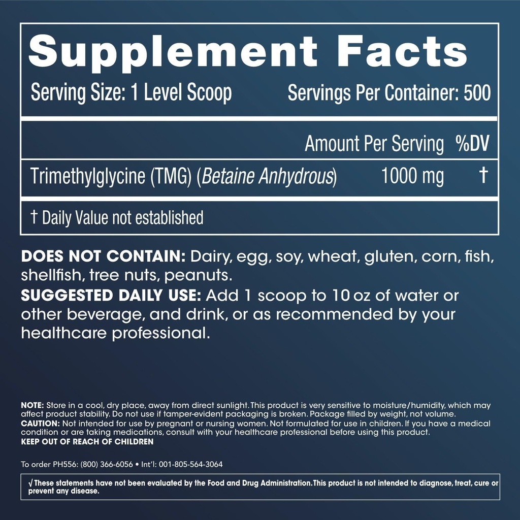 ProHealth Longevity TMG Pro 1 Kilo Bulk Powder (Τριμεθυλογλυκίνη - Betaine Anhydrus) - Υποστήριξη μεθυλίωσης
