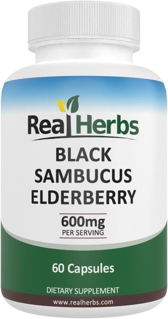 Real Herbs Elderberry Extract - 325 mg of Elderberries Standardized to% 5 Flavonoids with 275 mg of Elderberry Meyve 5: 1 - Boosts Immunity - 60 Vegetarian Capsules