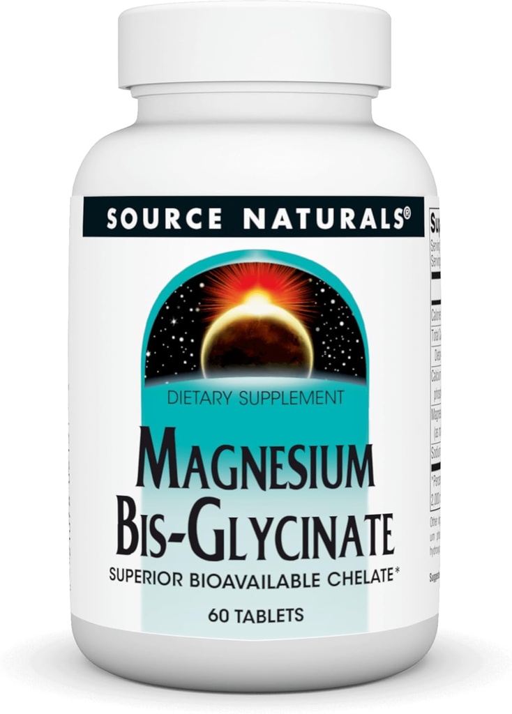 Source Naturals Magnezyum Bis-Glycinate, Superior Bio kullanılabilir Chelate*, Hizmet başına 200 mg - 60 Tabletler