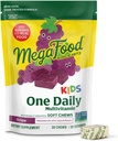 MegaFood Kids One Daily Multivitamin Soft Chews - Çocuklar B Vitamin C, Vitamin D & Vitamin E - Yaş Egzersizi, Vejetaryen, 9 Yiyecek Allergens olmadan Yapıldı - Grape Flavor - 30 Chews