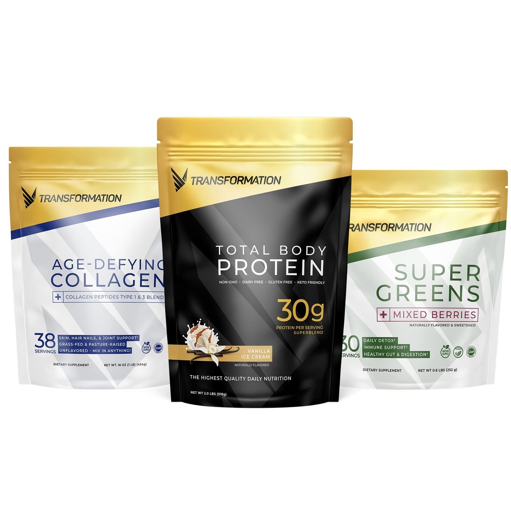 Dönüşüm Vanilla proteini Toz | 30G Multi-Protein Superblend + Grass-Fed Hydrolyzed Collagen Nail Toz- Saç, Skin, Nails + Organik Super Greens Superfood Toz- Immune & Energy Support