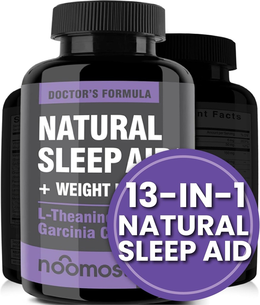 Noo Most Natural Sleep Aid Supplements with, MagnezyumL theanine & Garcinia | Sleep Pills for deep & Restful Sleep for Yetişkinler | Non-Habit-Forming | Helps Fall Asleep Fast Stay Asleep Longer | 60 Tabs