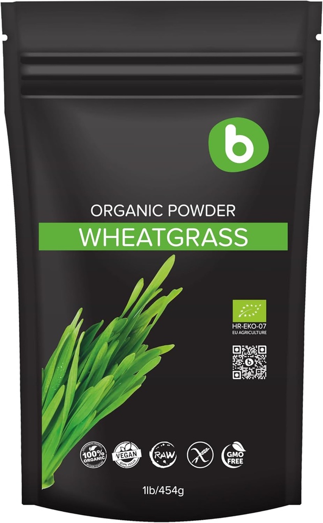 B Organik Buğdaylar Toz, Detox & Immunity Support, Superfood, Vegan, Fibers, Chlorophyll, Minerals, Gluten-Free, Raw, 1lb