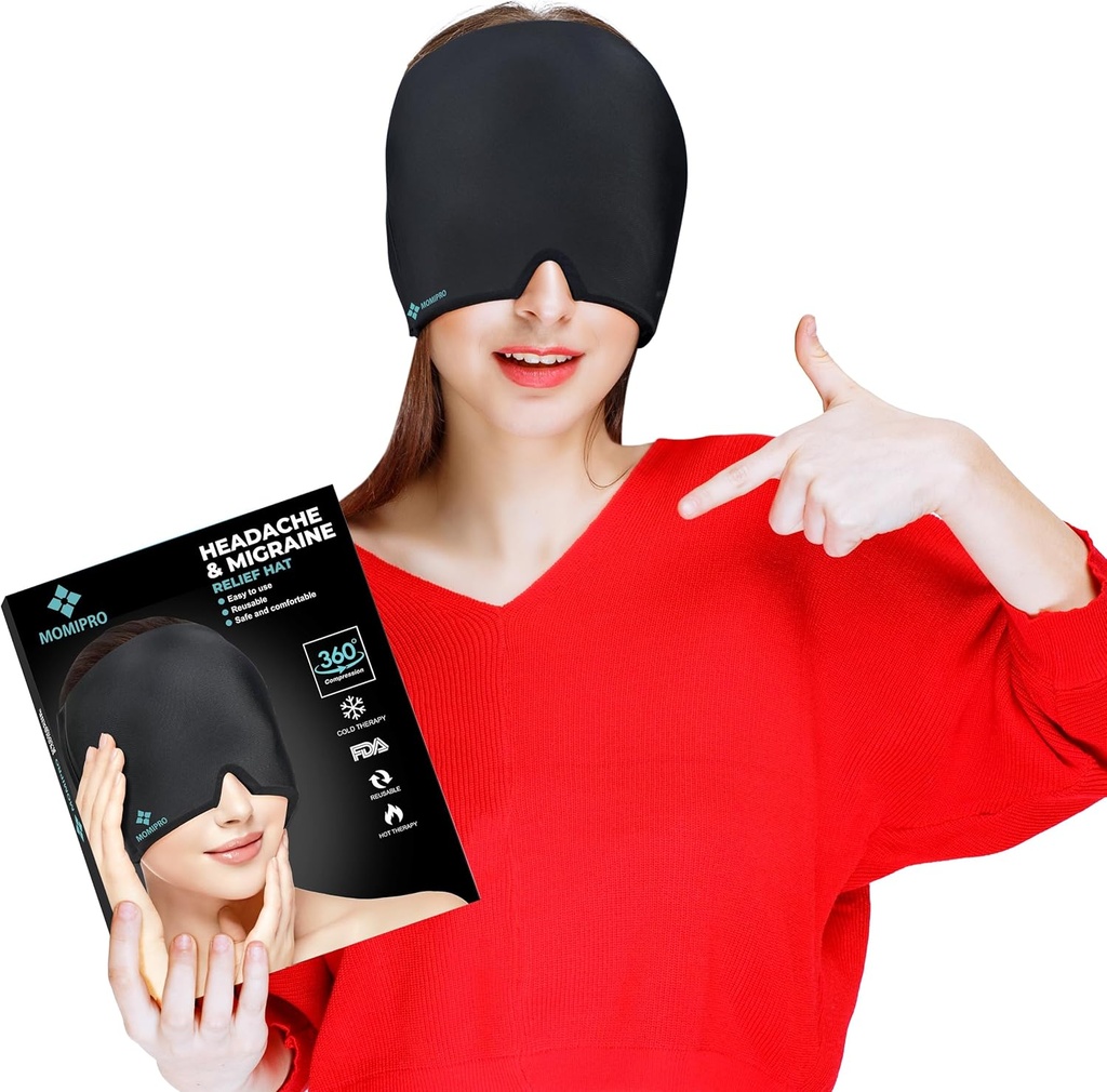 Migraine Headache Relief Cap, 360 Full Head Hot ve Cold Therapy Hat with Cool Gel, Buz Kafası ve Soğuk Paket Maskesi, Gerilme ve Stres Yardımı için Göz Cap