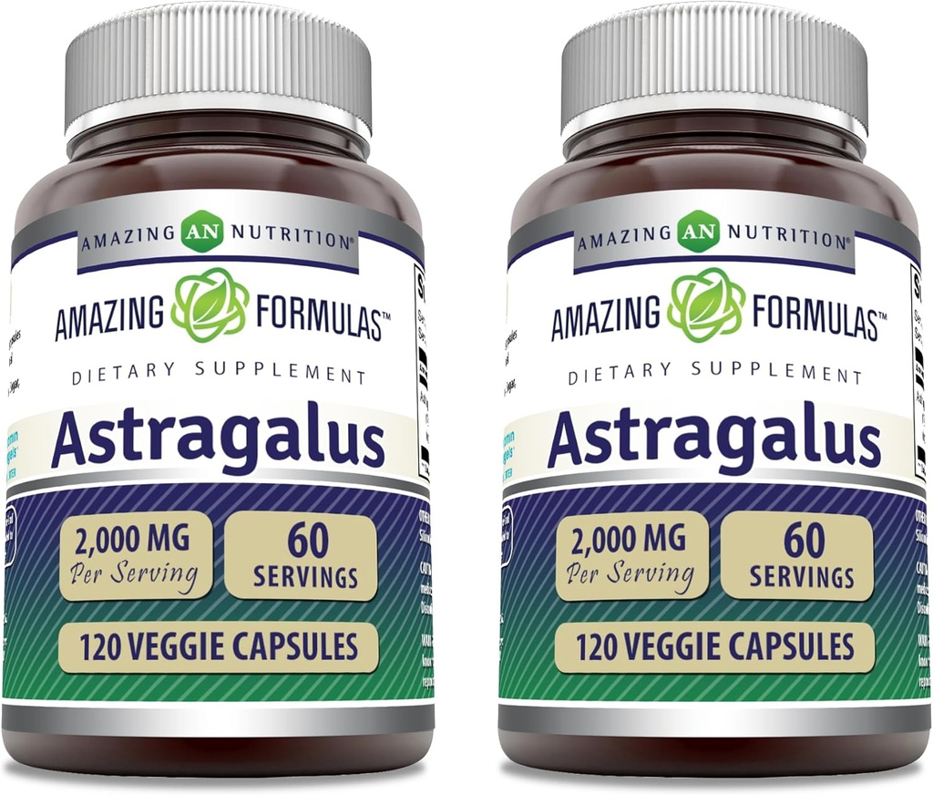 Amazing Formulas Astragalus 2000 mg Per Service Capsules Supplement | Puregal Astra Membranaceus Plant Root Extract | Non-GMO | Gluten Free (120 | 2 Pack)