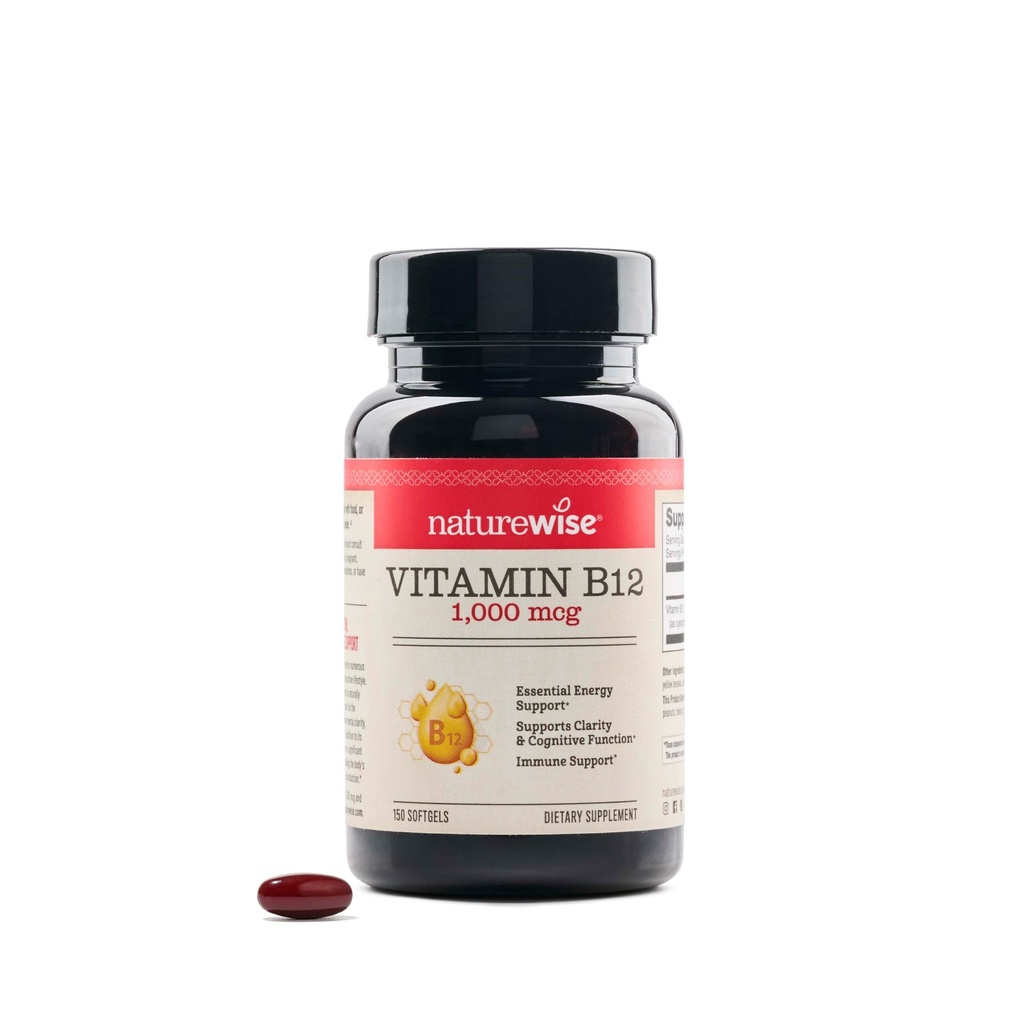 NatureWise Vitamin B12 1000 mcg - Dietary Supplement for Supporting Energy Metabolism, Mental Clarity, Nervous System Health - Easy-to-Swallow, Soy & Gluten-Free, Non-GMO - 150 Count[150-Day Supply]