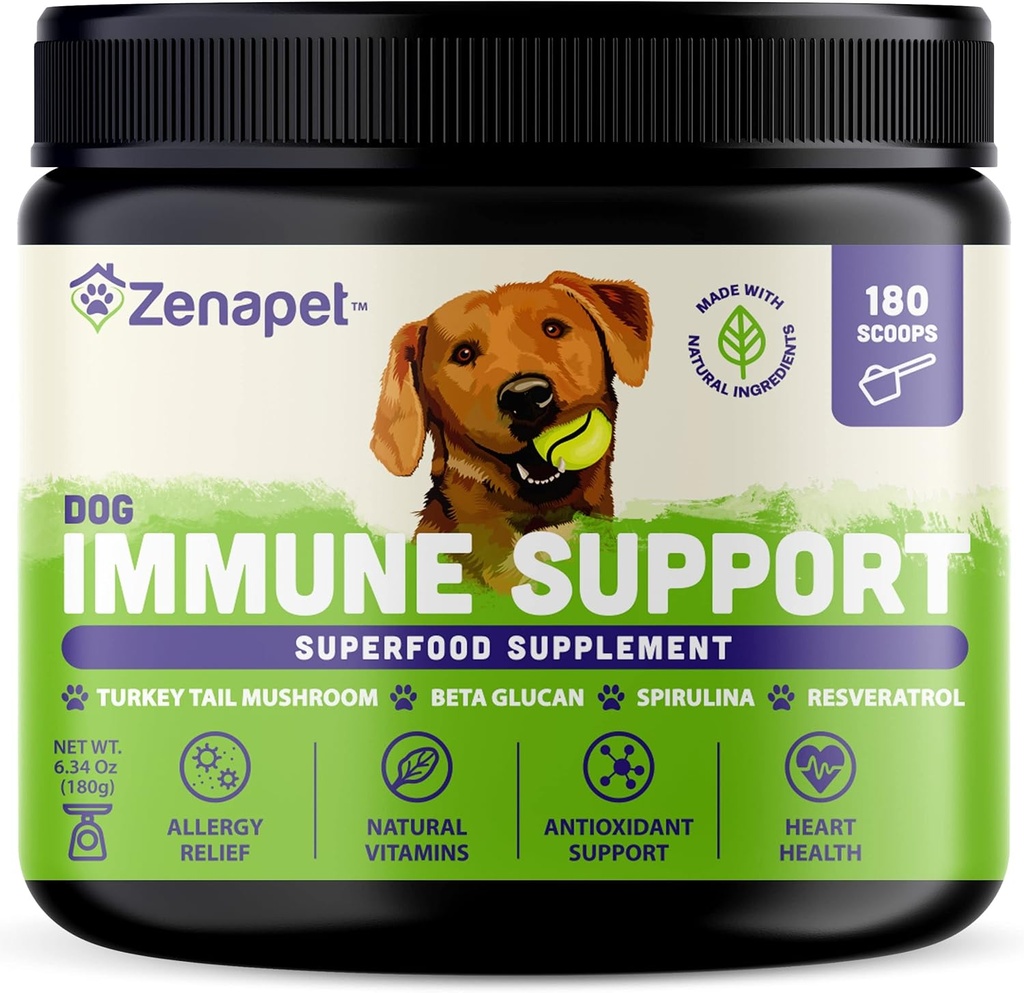 ZENAPET Dog Immune Support Premium Toz Topper, Türkiye Tail, Spirulina & Beta-Glucan, Sağlıklı Immune System & Digestion, Human-Grade, Made in USA
