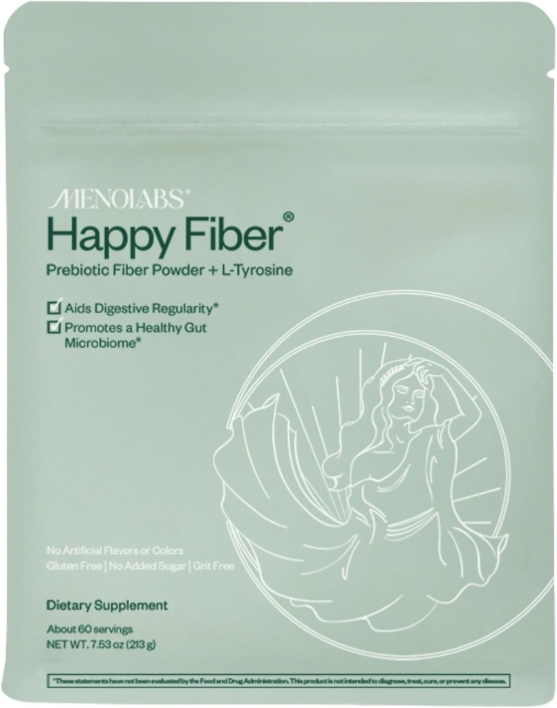 MENOLABS Happy Prebiotic Fiber Supplement - 60 Servings (213 g) - Expertly-Formulated Menopause Supplements for Women, with L-Tyrosine