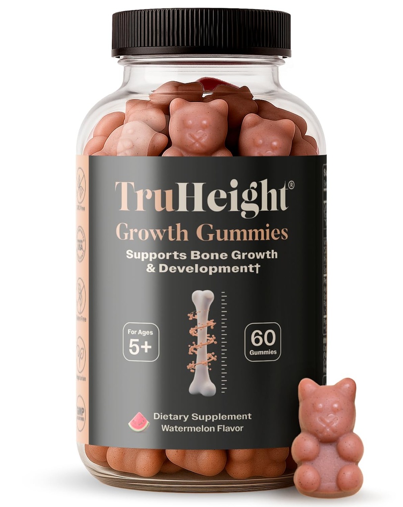 TruHeight Growth Gummies (Watermelon) Natural Growth & Development Supplement for Kids & Teens - Βιταμίνη D, K, Calcium & Ashwagandha - Βιταμίνες D3 K2 - Picky Eater Vitamin - Ηλικίες 5+