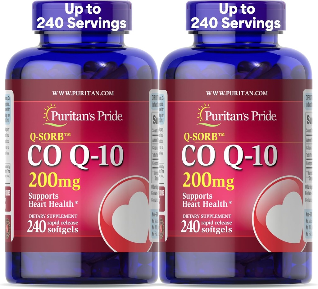 Puritan'ın Gurur Coenzyme CoQ10 200 mg, Kalp Sağlığı, Kan basıncı, Oral Gum Health ve Sağlıklı Ağlama Desteği, 240 Hızlı Yayın Softgels, 2Pack